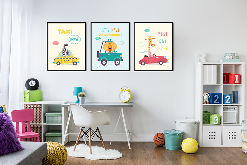 Autka, samochody, plakaty dla chłopców3 x A4 Waga produktu z opakowaniem jednostkowym 1 kg