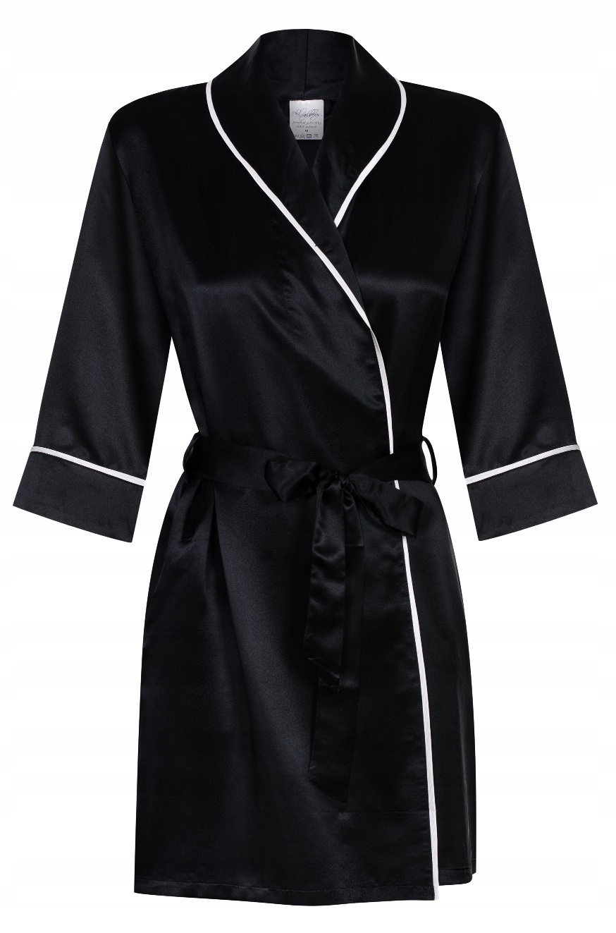 100% hedvábný dámský župan Župan noční košile pyžamo černá L