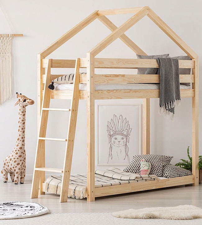 ŁÓŻKO PIĘTROWE DOMEK DREWNIANY DLA DZIECI MŁODZIEŻ Marka Elior