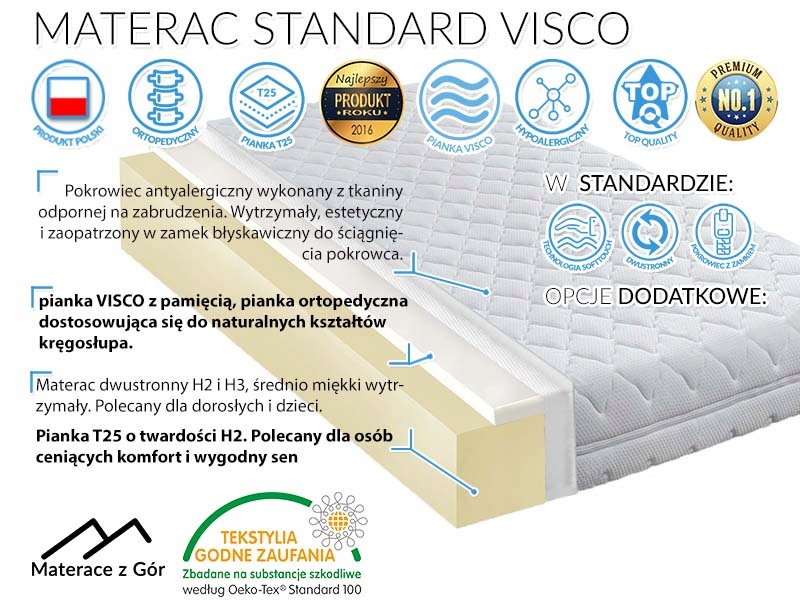 60X120 MATERAC TERMO ELASTYCZNY PIANKA MEMORY 19CM Kod producenta T25 UNIVERSAL VISCO