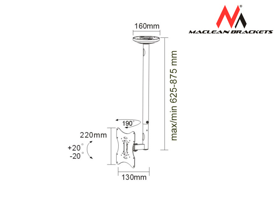 Sufitowy UCHWYT do Telewizora WIESZAK na TV do LED Marka Maclean