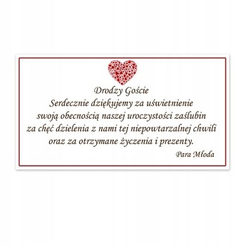 

Podziękowania prezenciki bileciki dla Gości 20szt