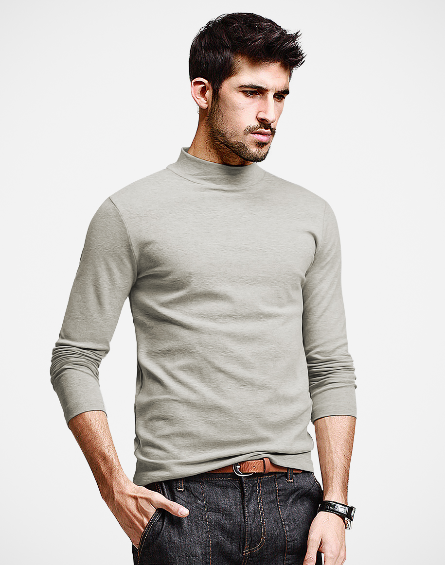 Elegancki Cienki Sweter Męski Półgolf Klasyczny Gładki Pół Golf N02 XL szar Dekolt golf