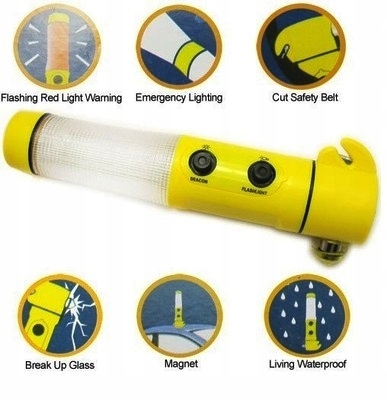 Аварийный ФОНАРИК АВАРИЙНЫЙ АВТОМОБИЛЬНЫЙ МОЛОТОК 6w1