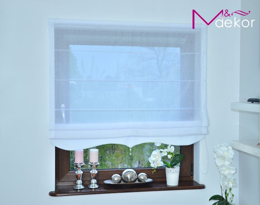 ROLETA RZYMSKA MECHANIZM ŁAŃCUSZKOWY BIAŁA woal Długość 10 cm