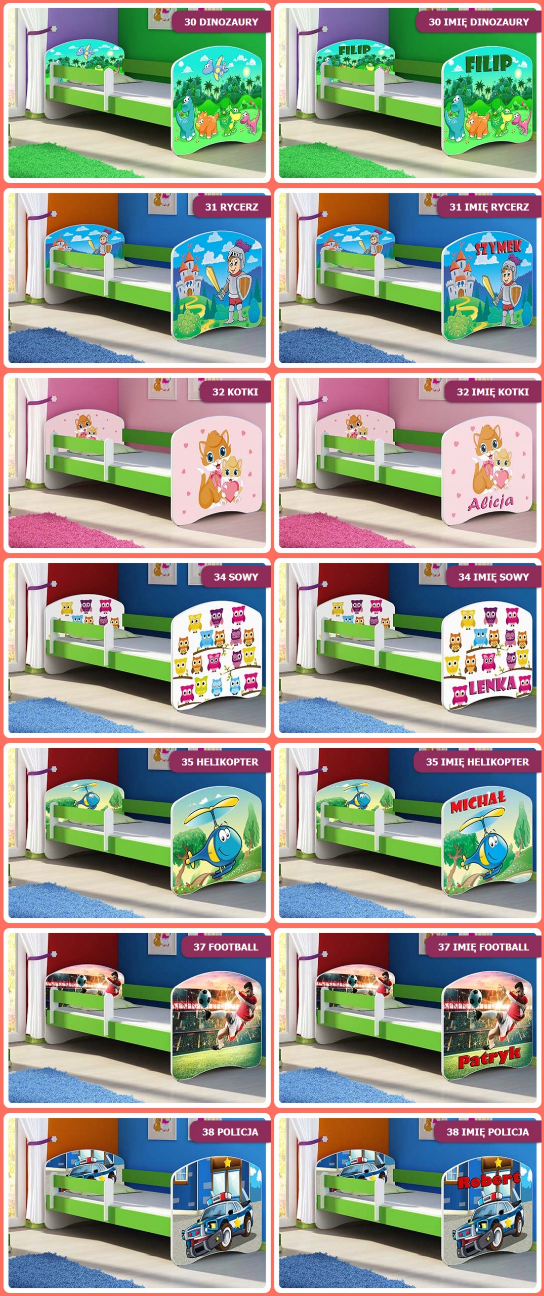 Łóżko dziecięce 140X70 + materac ZIELONE ACMA Długość 144 cm