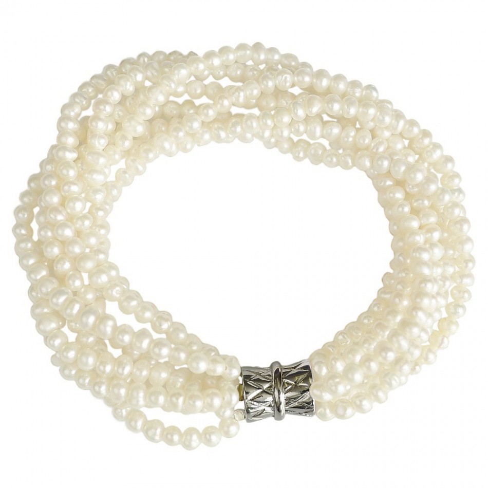 Unikátní Stříbrný Náramek Z Osmi Šňůrek Perel