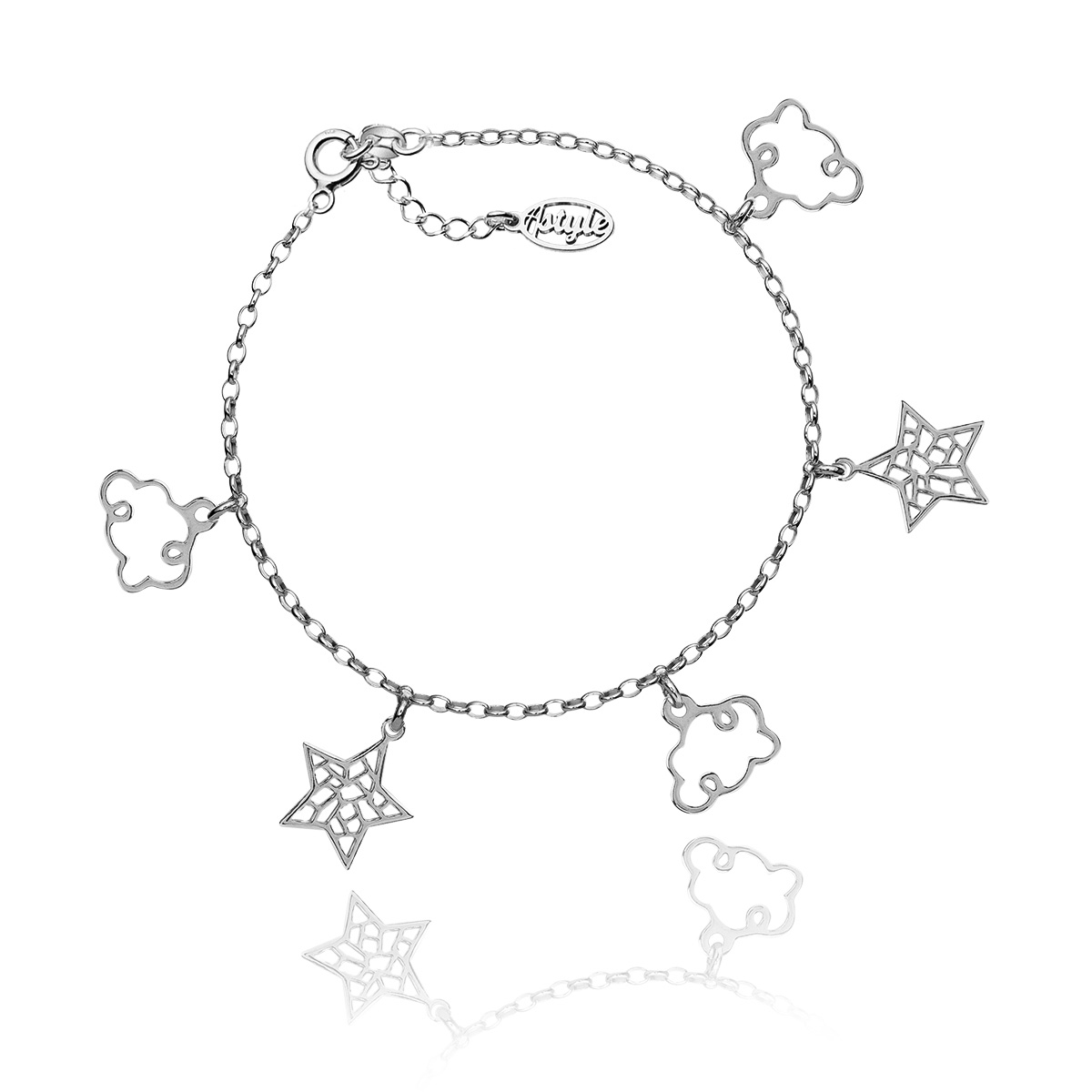 Náramek na nohu obláčky hvězdičky rhodiovaný