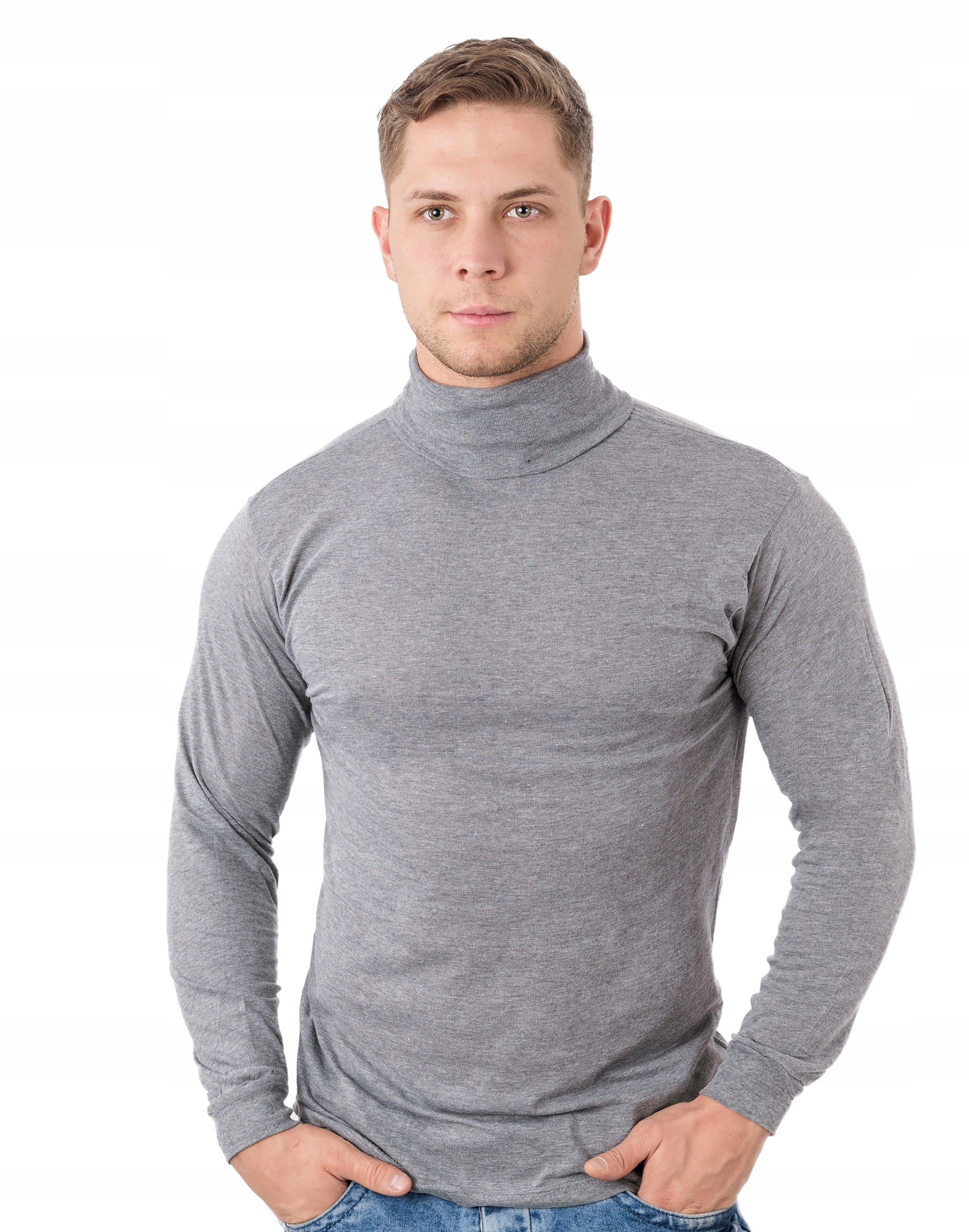 

Elegancki Cienki Golf Sweter Męski GM01 r L szary