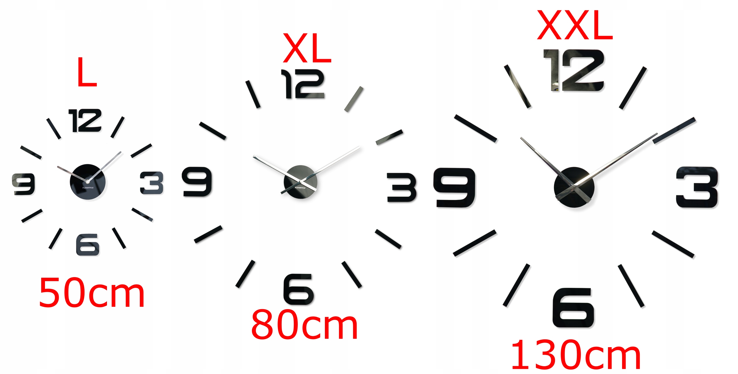 Duży zegar ścienny DIY cichy 80cm XL rzymski cichy Szerokość całkowita 80 cm