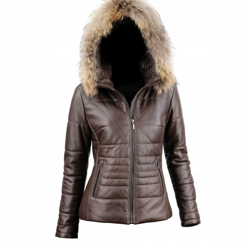 Hnedá dámska kožená bunda prešívaná na jeseň / zimu DORJAN HLN124 XS