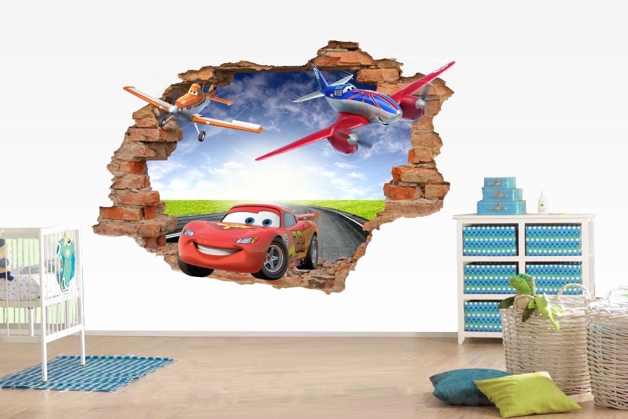 Samolepky na stenu pre deti AUTA 3D CARS 100x70 Dĺžka 100 cm