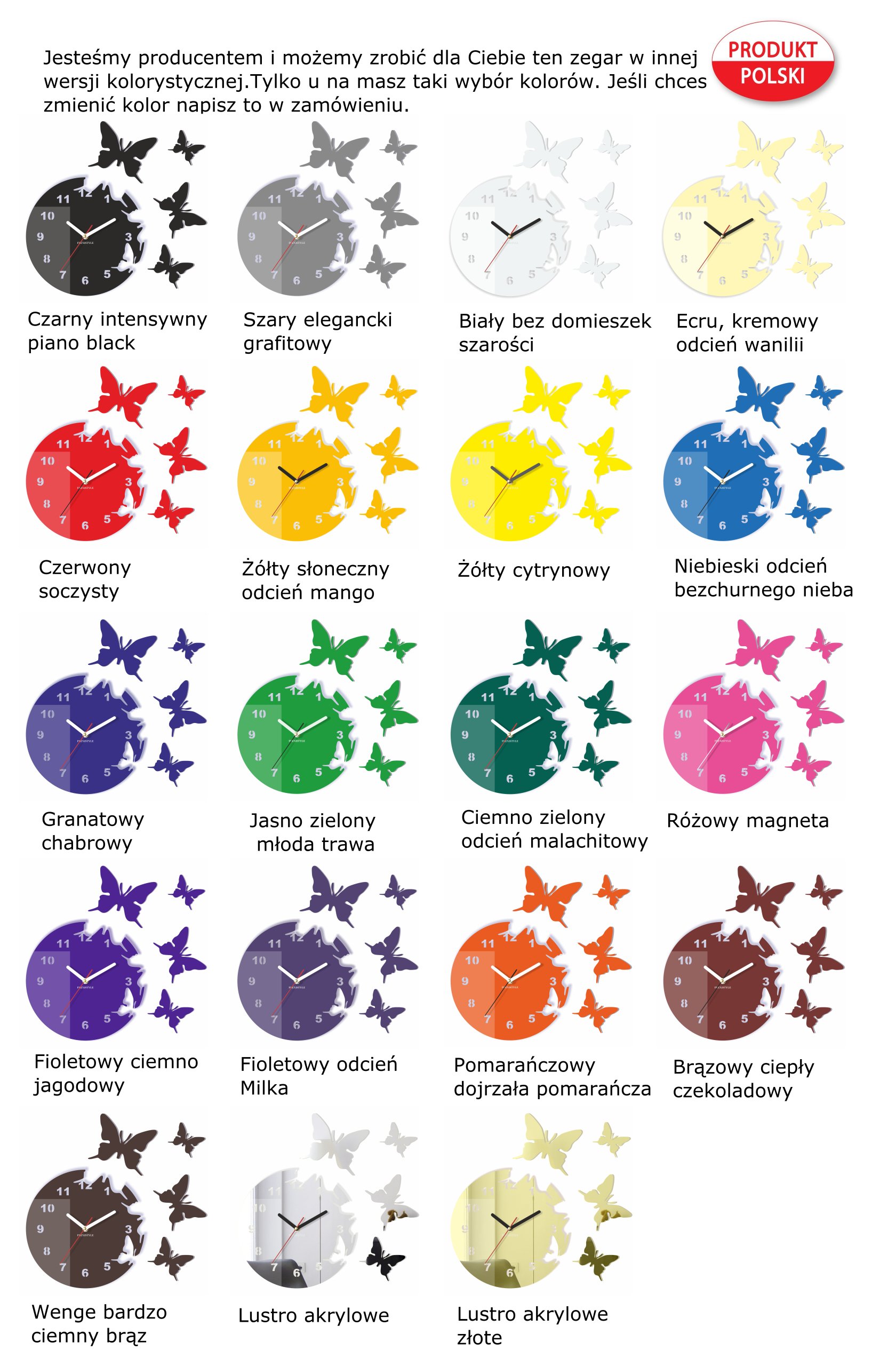 Nowoczesny duży zegar ścienny MOTYLKI motyle Brąz Kod producenta z4c 9a-2-3