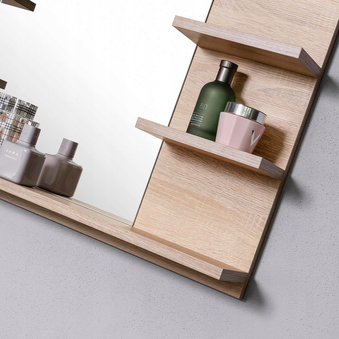 Lustro ścienne DĄB SONOMA 5 półek do łazienki 80cm Wysokość 500 mm