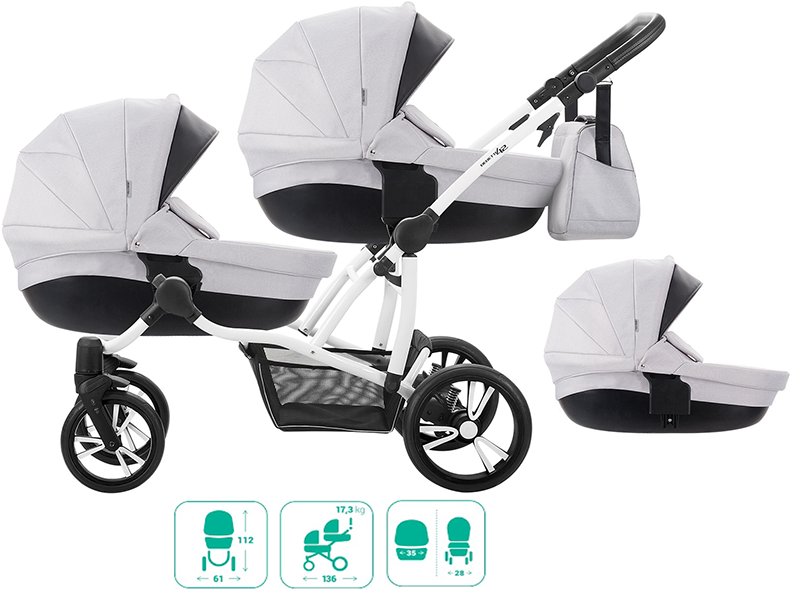 WÓZEK BEBETTO BLIŹNIAK 42 CYBEX ATON 5 BAZA IZOFIX Elementy zestawu Spacerówka Gondola Fotelik samochodowy Baza do fotelika