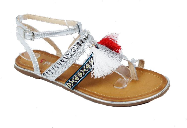 

Sandały Sandałki Srebrne Aztec Frędzelki Paski R39