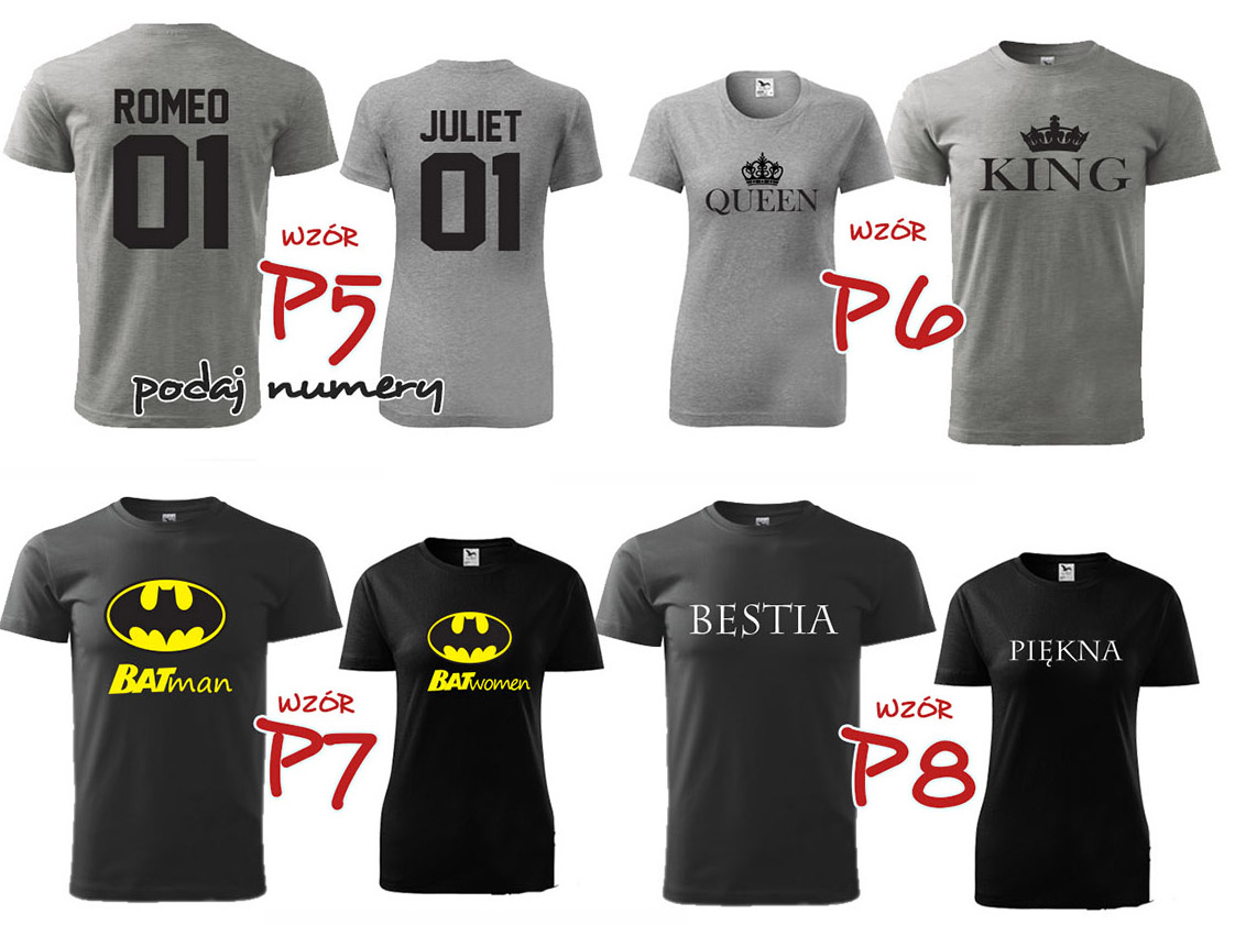 DAMSKA M MĘSKA L DWIE KOSZULKI DLA PAR WALENTYNKI Wzór dominujący inny wzór