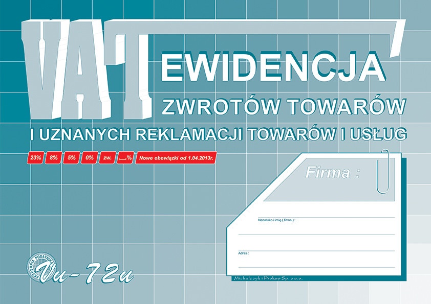 

Ewidencja Zwrotów Towarów I Uznanych Reklamacji A4