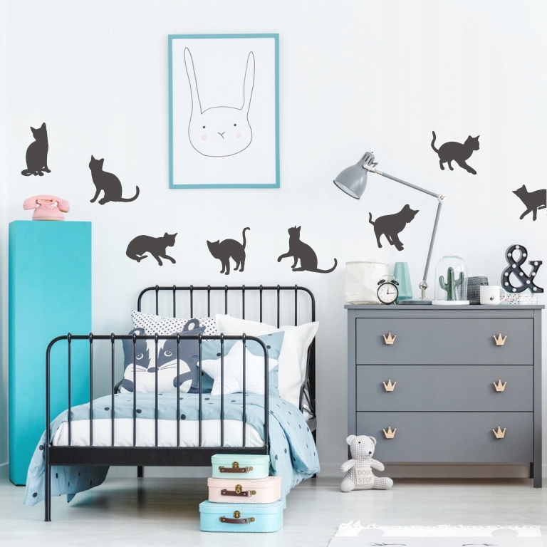 NAKLEJKI NA ŚCIANĘ Koty Kotki Zestaw Kot Kociaki Długość 50 cm