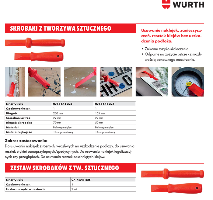 WURTH SKROBAKI DŁUTO DO USUWANIA NAKLEJEK KLEJU Kod producenta 07145412259