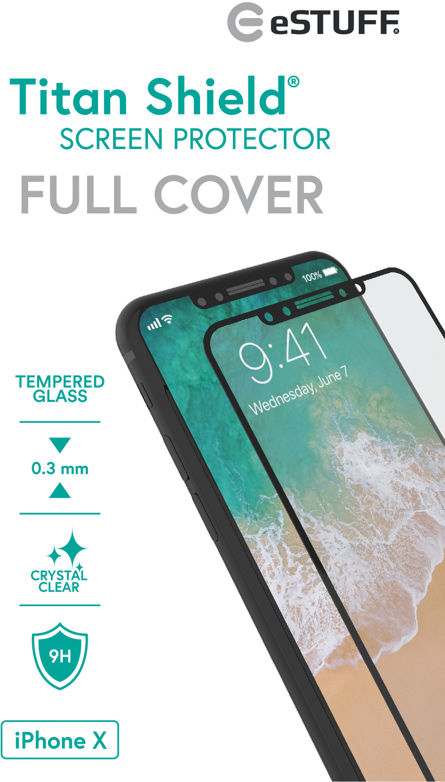

eStuff Szkło hartowane iPhone X Full Black Titan