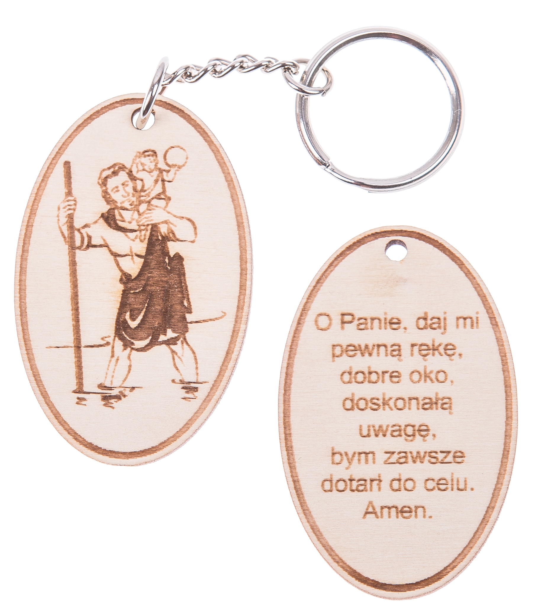 

Drewniany Brelok do kluczy Święty Krzysztof grawer