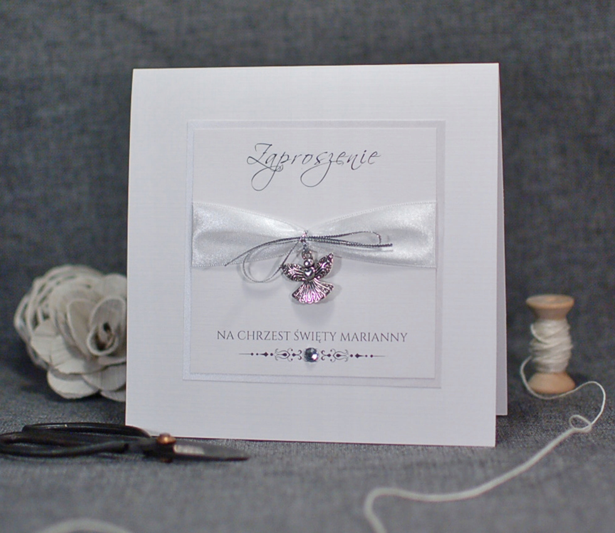 zaproszenia CHRZEST KOMUNIĘ MEDALIK-personalizacja Szerokość produktu 14 cm