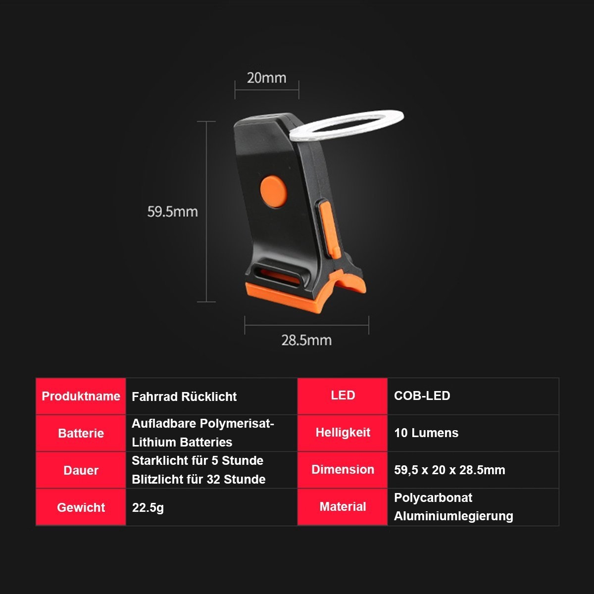 LAMPKA ROWEROWA TYLNA USB AKUMULATOR ŚWIATŁO LED OŚWIETLENIE ROWEROWE TYLNE Waga 50 g