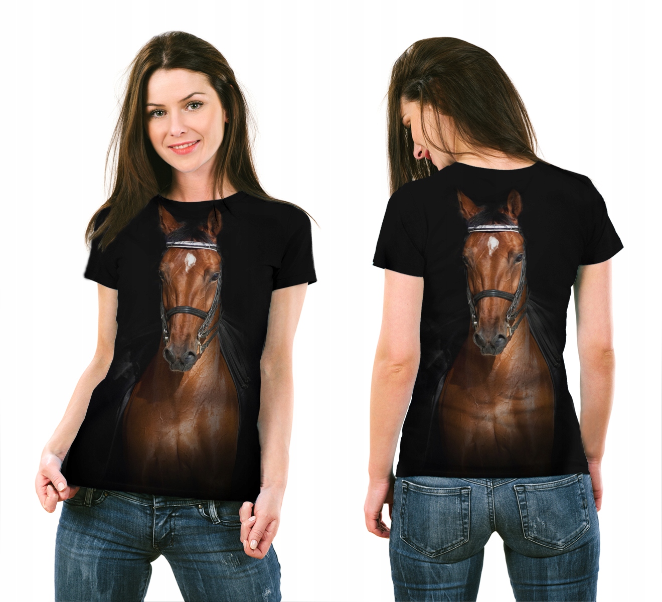 KOSZULKA FULLPRINT GNIADY KOŃ L YOGA FITNESS PL NADRUK