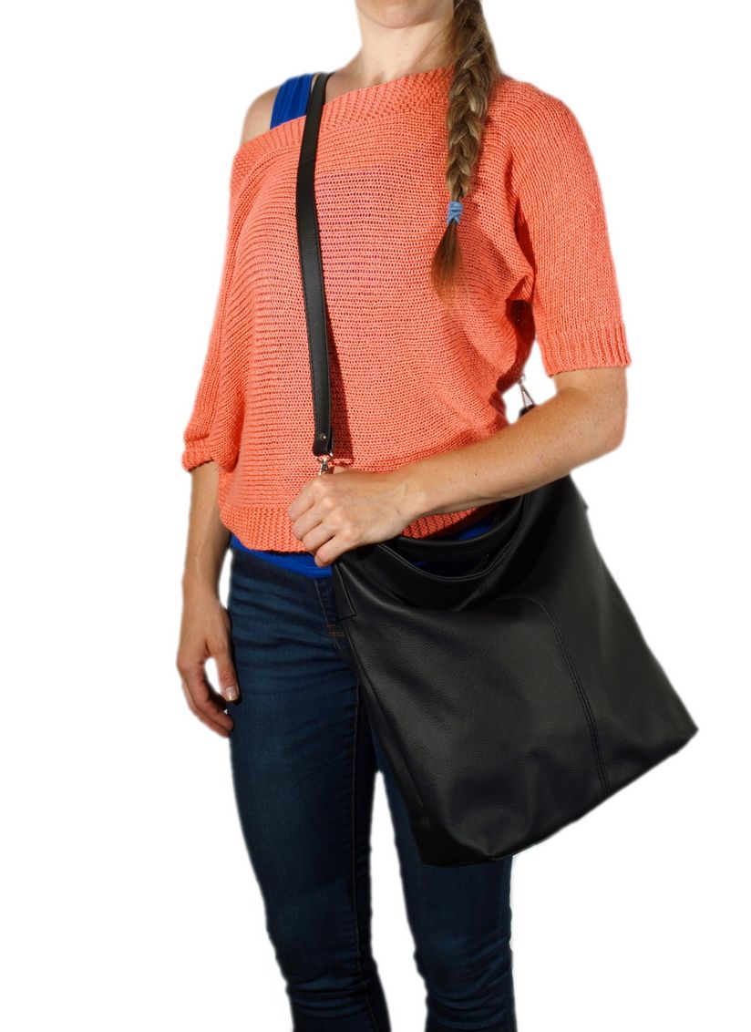 SKÓRZANA TOREBKA WOREK LISTONOSZKA CZARNA SKÓRA A4 Wzór dominujący bez wzoru