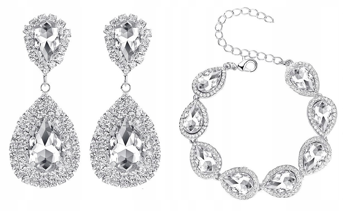 KOMPLET KOLCZYKI+ BRANSOLETKA, SREBRNY Z CYRKONIAM