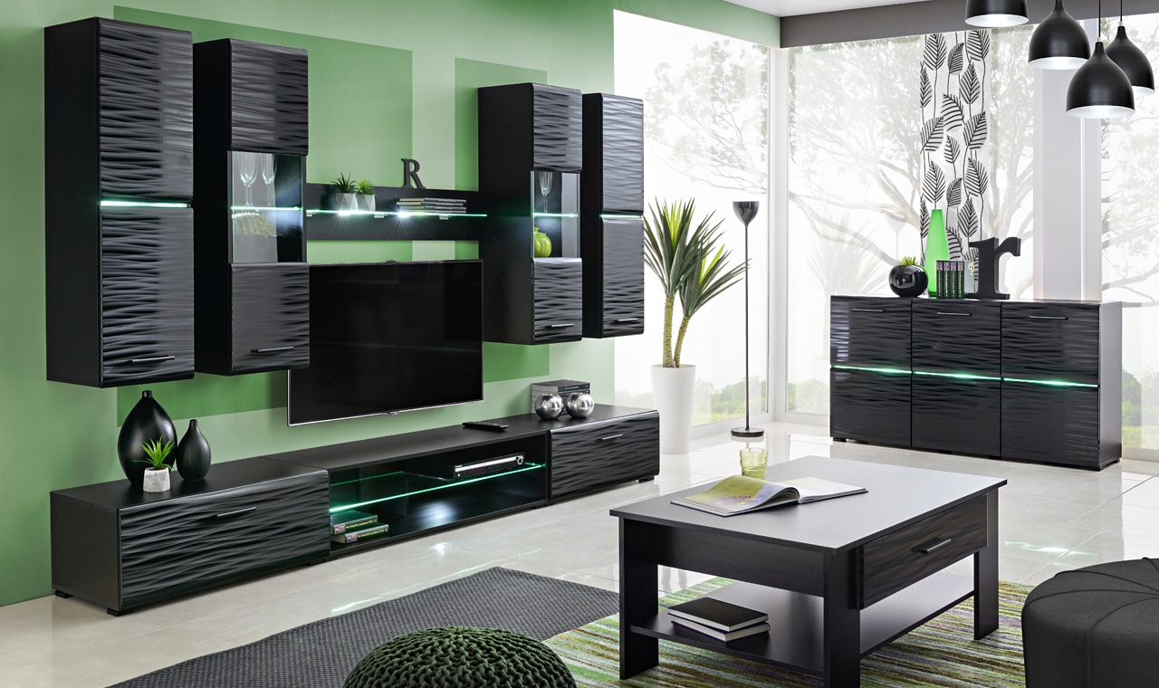 MEBLOŚCIANKA BLADE 4 ! Efekt 3D ! Sahara Kolor frontów czarny