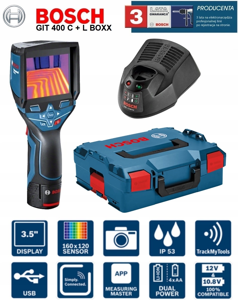 TERMO-DETEKTOR BOSCH GTC 400 C PROFESSIONAL Zasilanie akumulatorowe