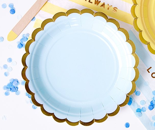 TALERZE TALERZYKI PAPIEROWE BŁĘKITNE ZŁOTE ROCZEK Wzór ornament