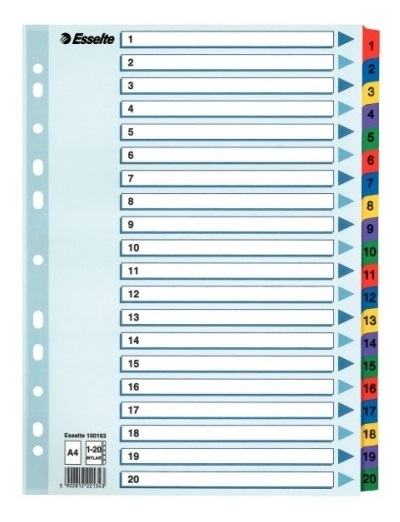 

Przekładki Esselte Mylar A4 Numeryczne 1 20