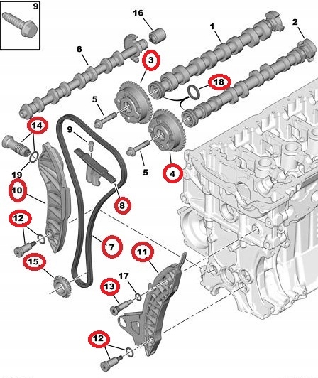 ROZRZĄD PEUGEOT 207 208 2008 308 1.6 THP VTI OE Numer katalogowy części 9822827080