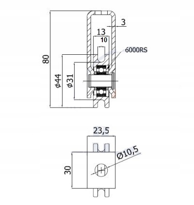 FI 44 ROLKA METALOWA NA LINKĘ FI 10 ROLKI BLOCZKI Kod producenta CMM44/10Ł
