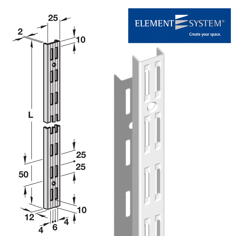 REGAŁ METALOWY LISTWA NOŚNA POD PÓŁKA BIAŁA U 100 Marka Element System