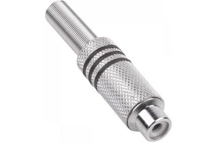 

Gniazdo Rca srebrne 3 paski na kabel czarne