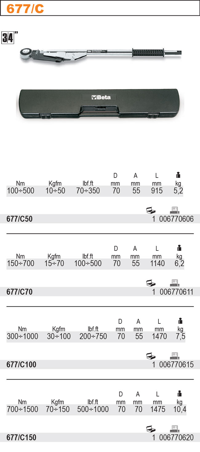 Klucz dynamometryczny łamany 3/4 100-500NM BETA EAN (GTIN) 8014230781785