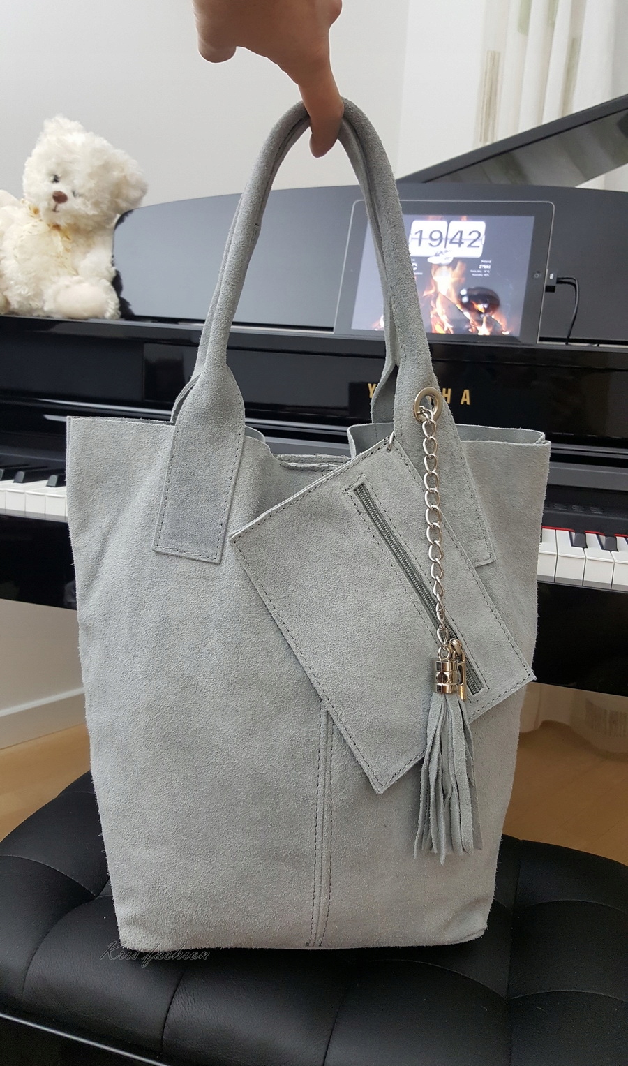 TOREBKA SKÓRZANA zamszowa worek V093 czerwona Materiał dominujący skóra naturalna zamszowa