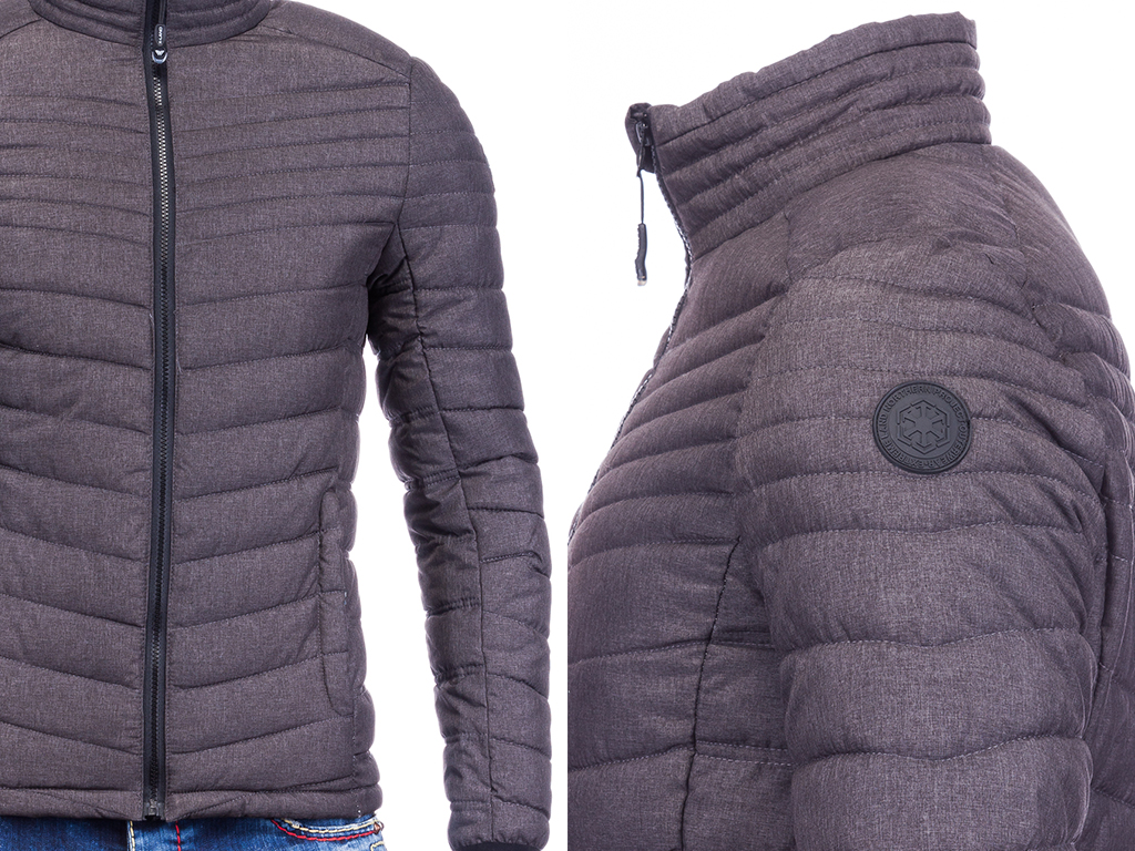 Pánská Šedá Zateplená Prošívaná Bunda Bez Kapuce: S