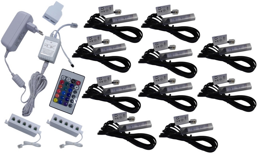 

10x klipsy Led Rgb do półek szyb klips Komplet