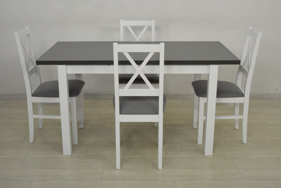 DREWNIANY Zestaw do kuchni 4 białe krzesła i STÓŁ Kod producenta B-14