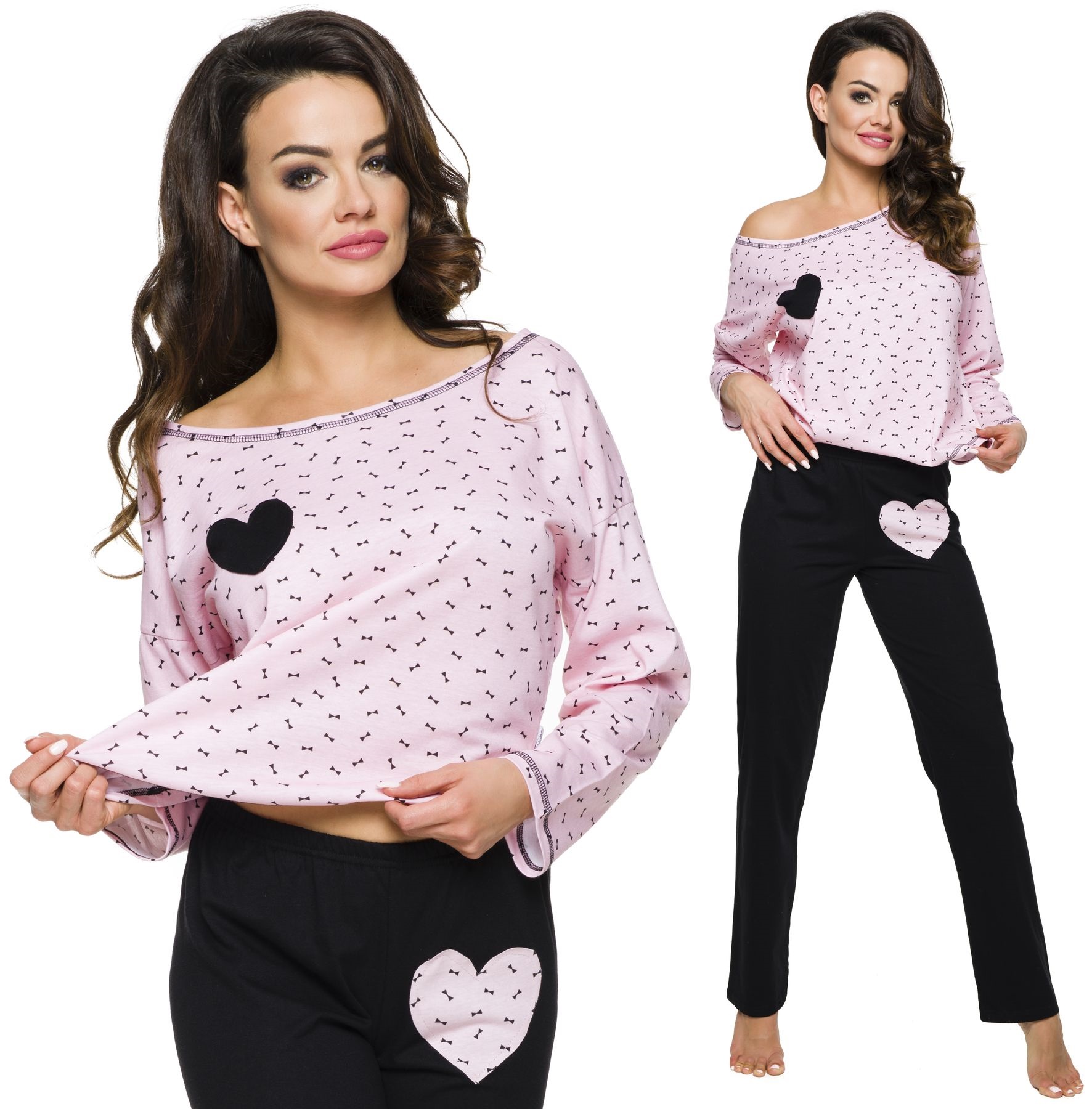 BAWEŁNIANA PIŻAMA DAMSKA DŁUGI RĘKAW - SERCE M