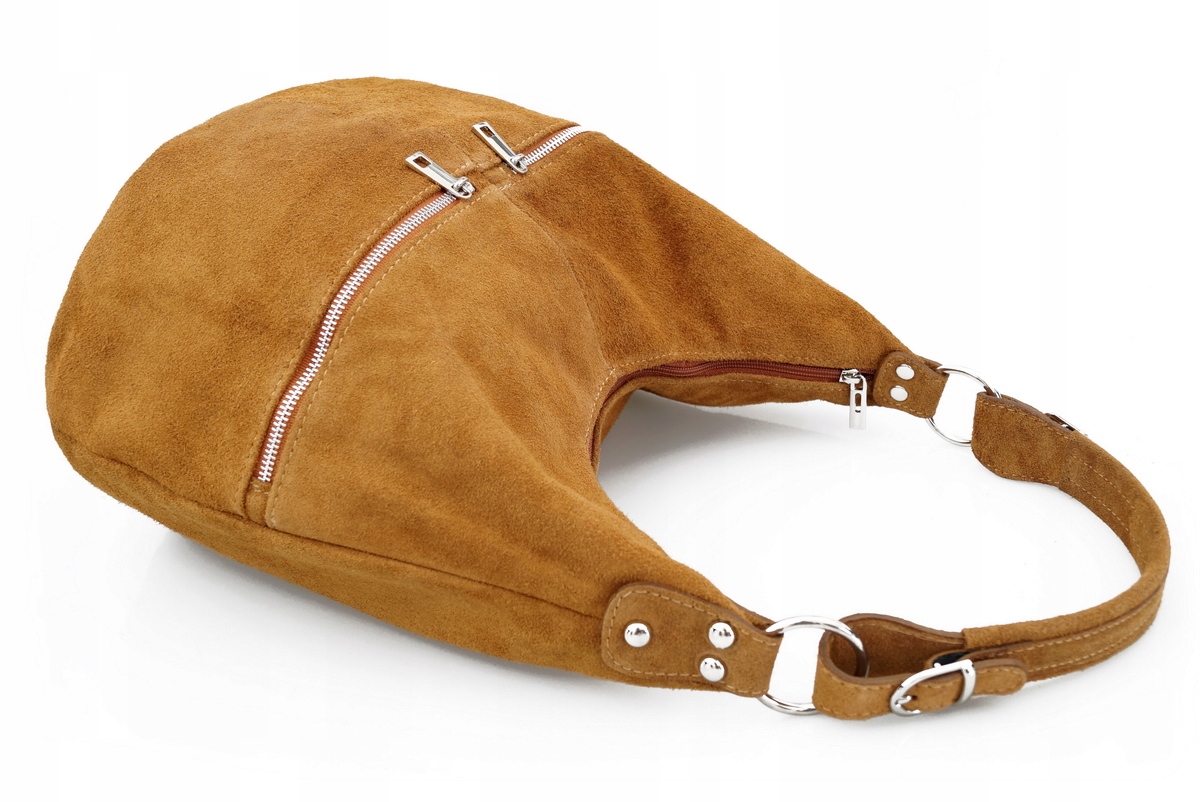 TOREBKA SKÓRZANA zamsz worek suwaki V318 camel Styl miejski