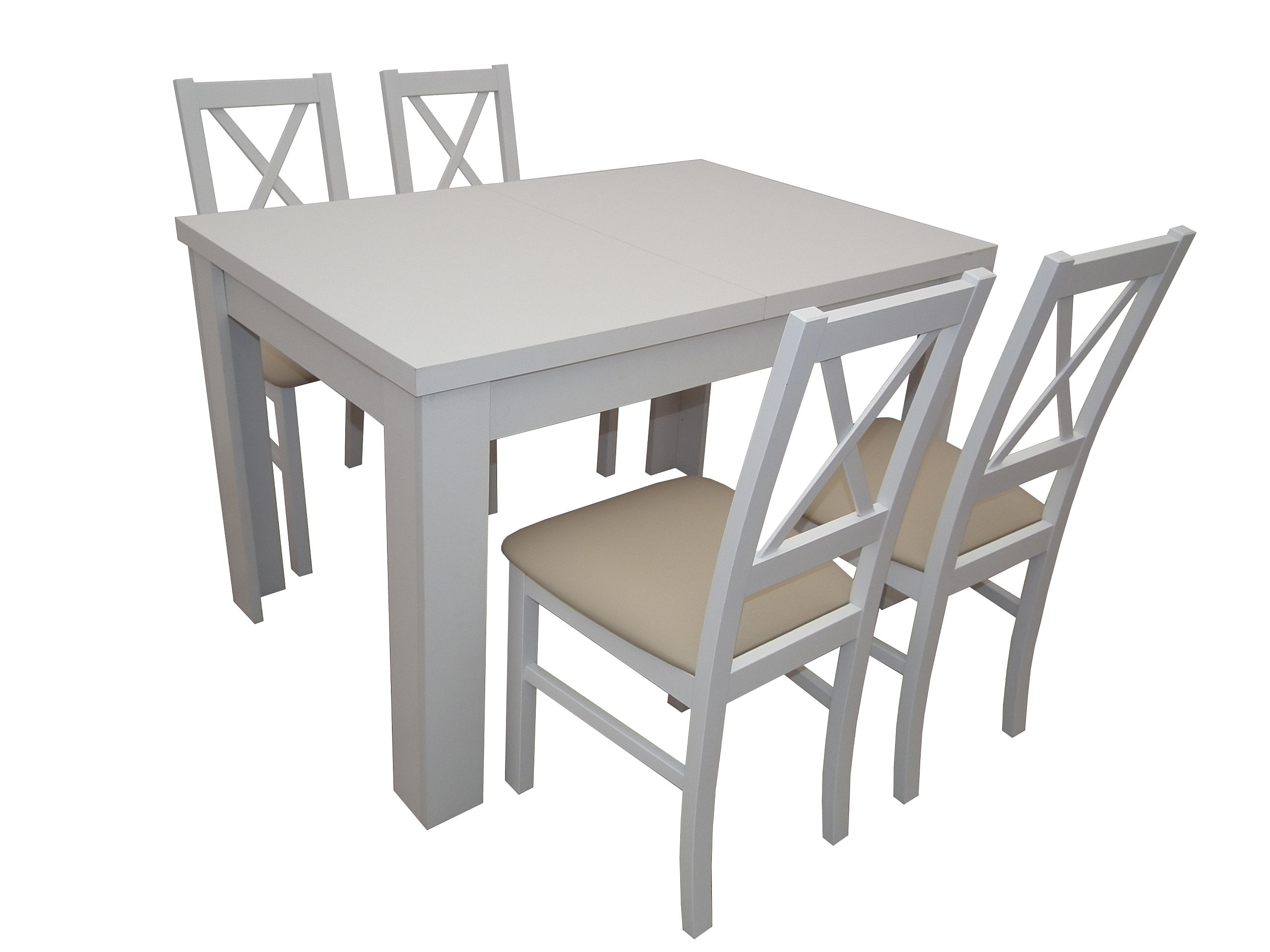 BIELA 80x120x165 SET stôl + 4 stoličky