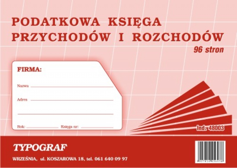 

Podatkowa księga przychodów i rozchodów A4 48003