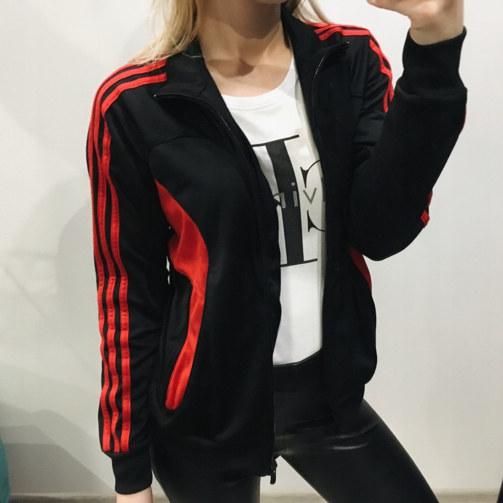 Czarna bluza ADIDAS czerwone paski 34 XS rozpinana