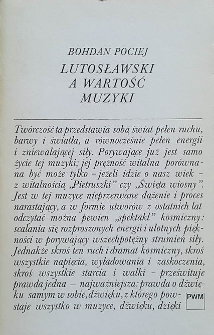 Bohdan Pociej - Lutosławski a wartość muzyki